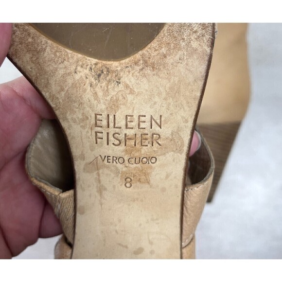Eileen Fisher Women Size 8 Tan Leather Vero Cuoio Strappy Stack Heel Sandals - Picture 11 of 13